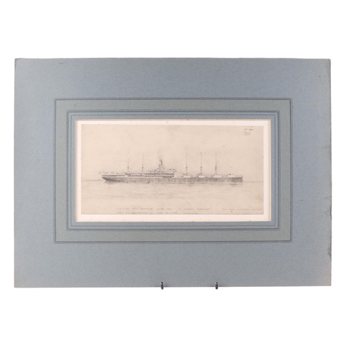 120 - Nautical interest:  John Brown - nautical pencil sketches of various ships including T.S.S. Rotorua,... 