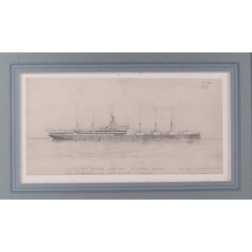 120 - Nautical interest:  John Brown - nautical pencil sketches of various ships including T.S.S. Rotorua,... 