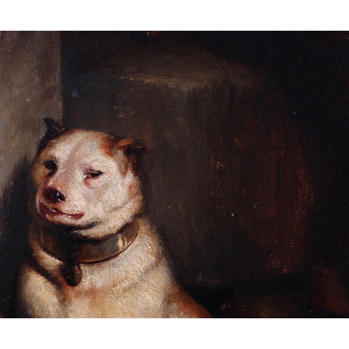 127 - A M Lee (19th century British) - Portrait of a dog Sitting on its Haunches Wearing a Brass Collar in... 