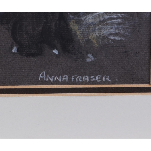 130 - Anna Fraser (modern British) - Portrait of a Bitch and her Pups - pastel, signed lower right, 21 by ... 