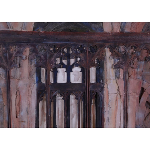 147 - 20th century British school - A Church Cloister and Window Archway - watercolour and mixed media, 60... 