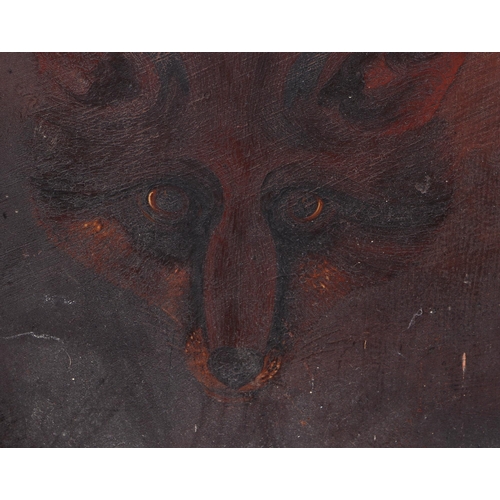 148 - Hunting interest:  early 20th century British school - A Fox Mask - oil on panel, 28 by 30cms.