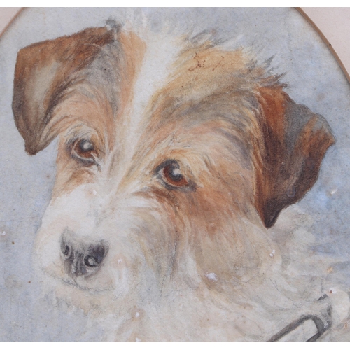 155 - English school - a head and shoulder portrait of a terrier wearing a collar, watercolour, 23 by 18cm... 