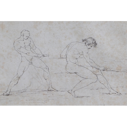 163 - English school (possibly 18th century) - Life Study of Two Males - pen & ink, label to verso stating... 