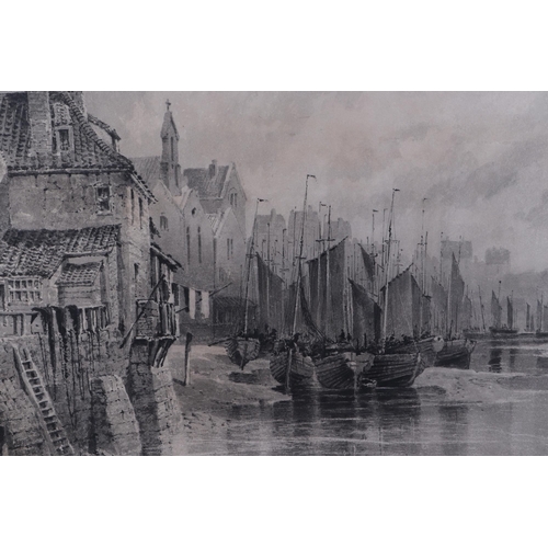 169 - William James Boddy (1832-1911) - Whitby Harbour - engraving, 50 by 33cms, framed & glazed.