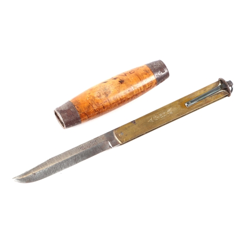 17 - Two Swedish barrel knives, the largest 14.5cms closed; together with a Golsen knife (3).