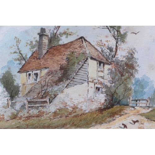 170 - Late 19th / early 20th century English school - A Cottage Next to a River Ford - watercolour, initia... 