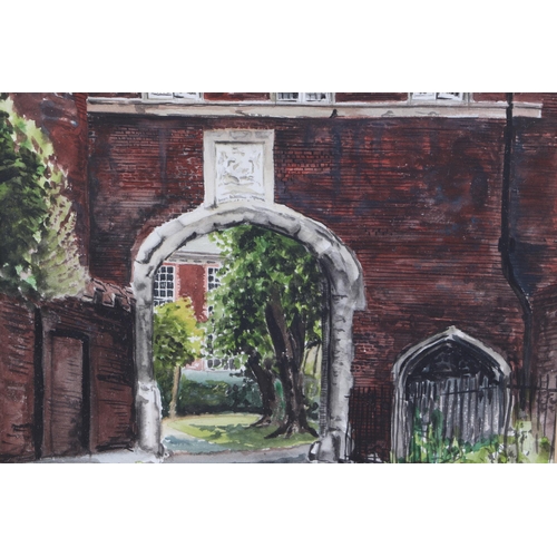 187 - Edward Bestow (20th century British) - Richmond Palace, The Trumpeters Gate - watercolour, framed & ... 