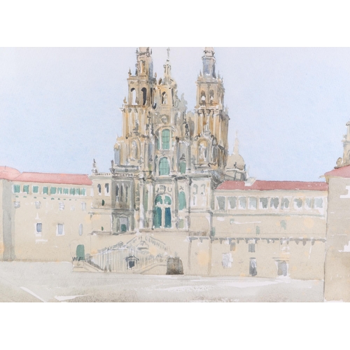 195 - Edward Bestow (20th century British) - Santiago de Compostella - watercolour, framed & glazed, 40 by... 