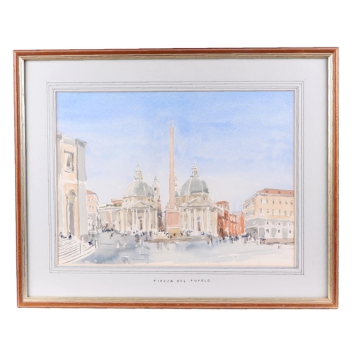 207 - Edward Bestow (20th century British) - Piazza del Popolo with Egyptian Granite Obelisk - watercolour... 