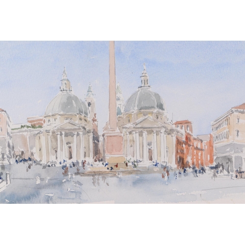 207 - Edward Bestow (20th century British) - Piazza del Popolo with Egyptian Granite Obelisk - watercolour... 