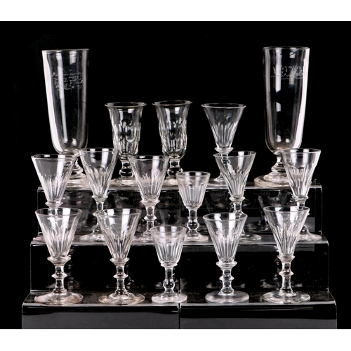 216 - A quantity of 19th century wine glasses and rummers to include etched examples.