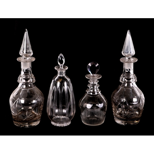 218 - A pair of Victorian glass decanters; together with other decanters; cut glass jugs and other items.