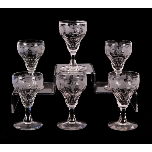 220 - A part suite of etched glassware to include rummers with grape & vine engraved decoration, other win... 