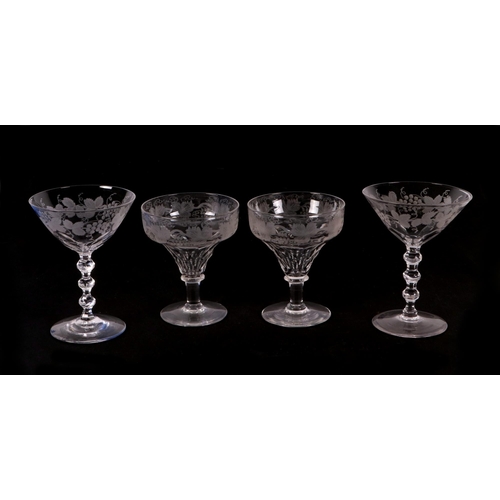 220 - A part suite of etched glassware to include rummers with grape & vine engraved decoration, other win... 