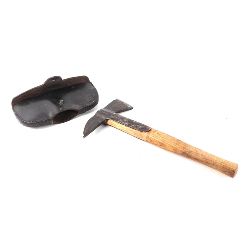 23 - A military issue fireman's axe with leather protector, 42cms long.