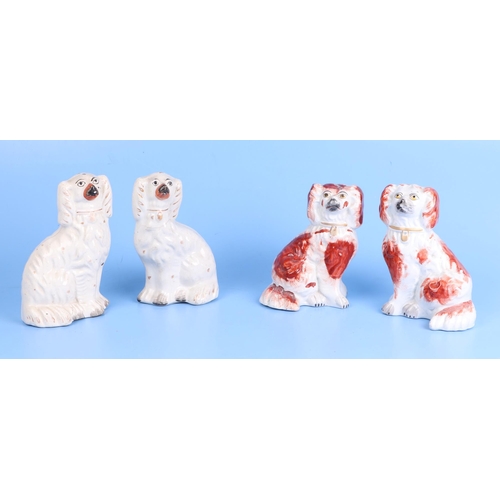 237 - Four pairs of Staffordshire pottery spaniels; together with a large single Staffordshire spaniel, th... 