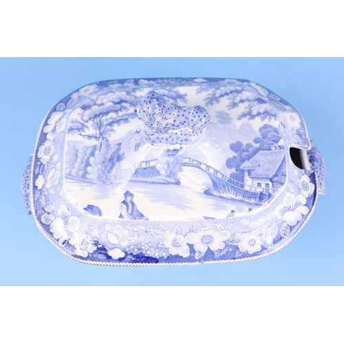 242 - A blue & white Wild Rose pattern tureen and cover on associated stand, 27cms wide.