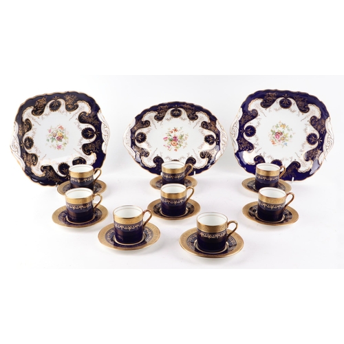 256 - A set of eight Ainsley Georgian pattern coffee cans and saucers; together with a pair of Coalport pl... 