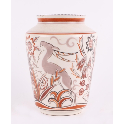 257 - A Poole Pottery Art Deco shouldered vase decorated in the Leaping Gazelle pattern, designed by Ruth ... 