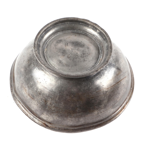 28 - A pewter footed bowl stamped HMS Eden with crowfoot to the underside. 13.5cm diameter