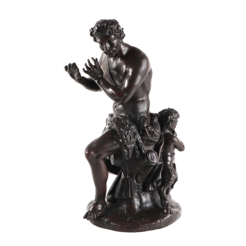 306 - After Coustou, a bronze group depicting Pan and a faun, 38cm high.Condition ReportPan is missing his... 