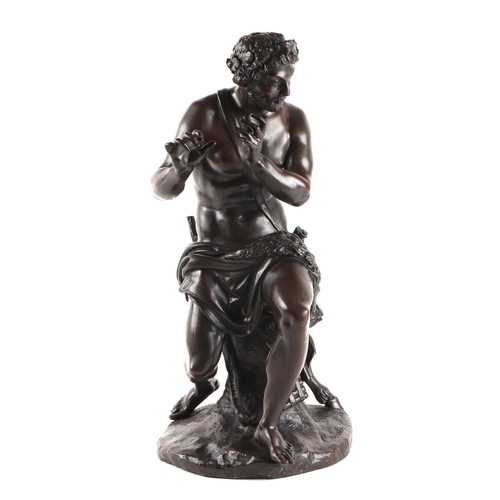 306 - After Coustou, a bronze group depicting Pan and a faun, 38cm high.Condition ReportPan is missing his... 