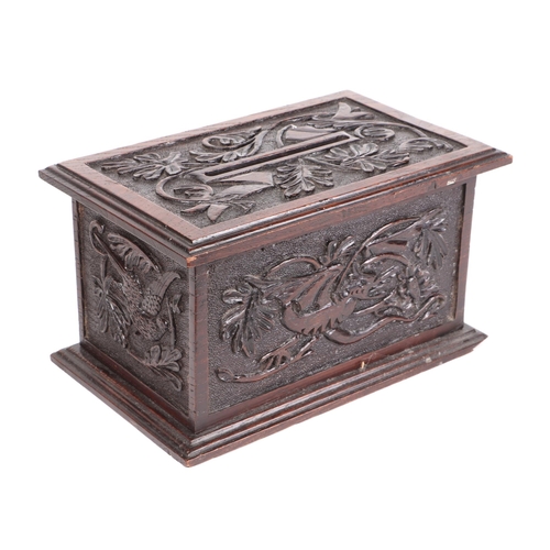 344 - An early 20th century carved oak country house letters box, initialled 'EBS' and dated 1907, 32cms w... 