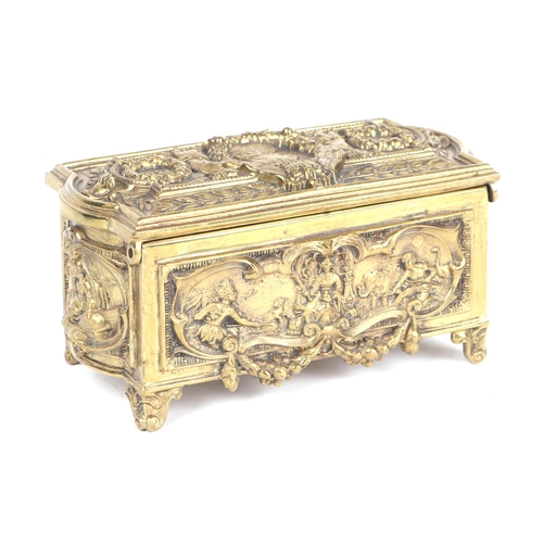 345 - A Victorian gilt brass casket commemorating Queen Victoria's Diamond Jubilee 1897, cast in high reli... 