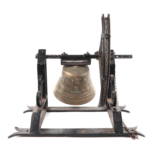 356 - Shipping interest:  A cast bronze ships bell, signed 'S. SCHOPFER' below an Imperial Eagle, 19cms di... 