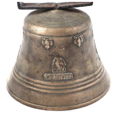 356 - Shipping interest:  A cast bronze ships bell, signed 'S. SCHOPFER' below an Imperial Eagle, 19cms di... 