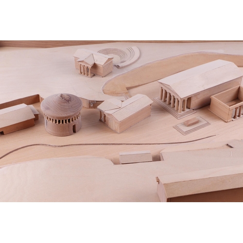 359 - An architects wooden scale model of the Samos Temple of Hera & Victory, mounted under a Perspex disp... 