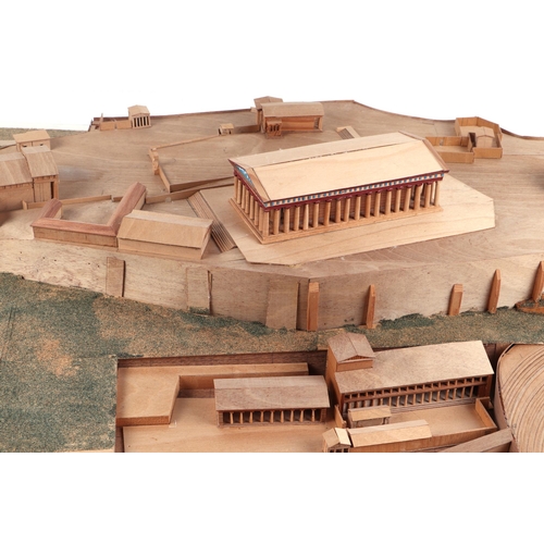 360 - A large architects scale wooden model depicting the Acropolis, mounted under a Perspex display case,... 