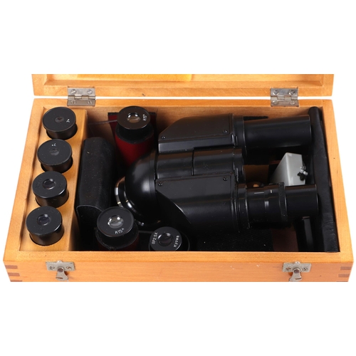 369 - A Russian stereoscope microscope; together with a selection of lenses, cased.