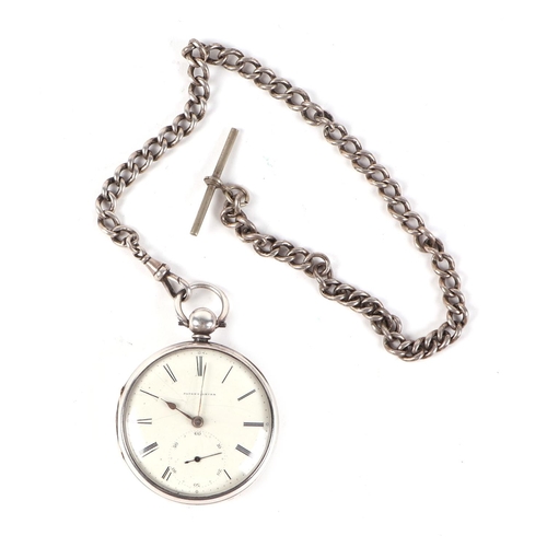 396 - A Victorian silver cased open faced pocket watch, the white enamel dial with Roman numerals and subs... 