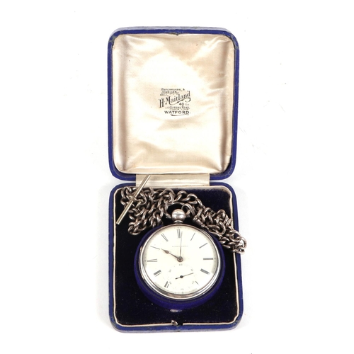 396 - A Victorian silver cased open faced pocket watch, the white enamel dial with Roman numerals and subs... 