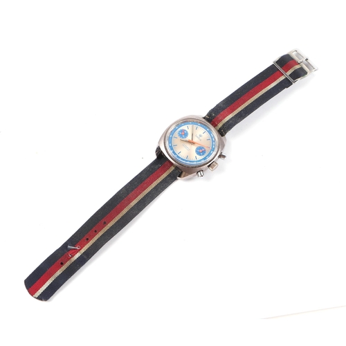 400 - A 1960's Time Right gentleman's chronograph wristwatch, the silvered and blue dial with orange fly b... 