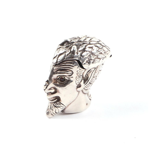 410 - A 925 silver vesta case in the form of a devils head, 4cms high, 39g.