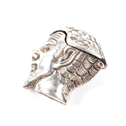 410 - A 925 silver vesta case in the form of a devils head, 4cms high, 39g.