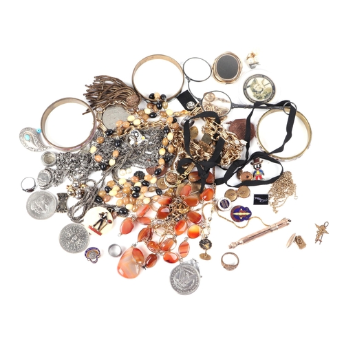 431 - A quantity of costume jewellery to include bracelets, necklaces and brooches; together with a tortoi... 