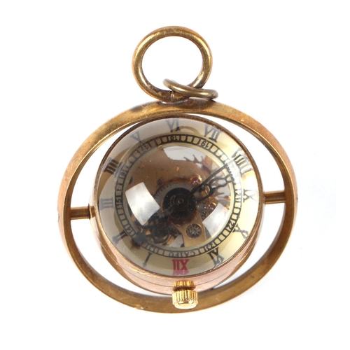 443 - A skeleton bubble fob watch, 3cms diameter.