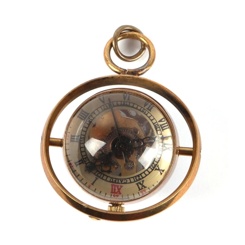 443 - A skeleton bubble fob watch, 3cms diameter.