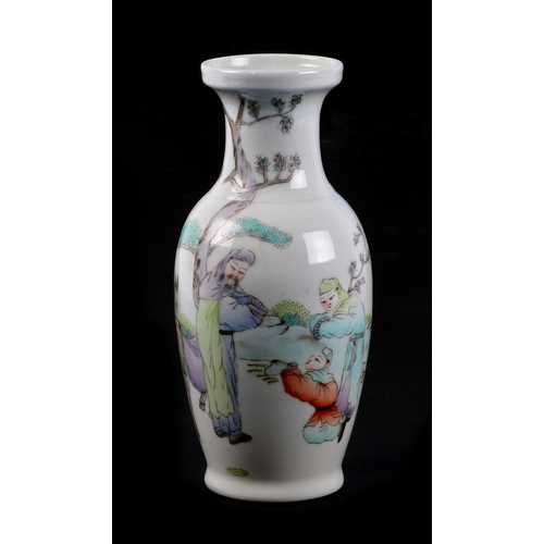 502 - A Chinese Republic style baluster vase decorated with calligraphy, wise men and figures in a landsca... 