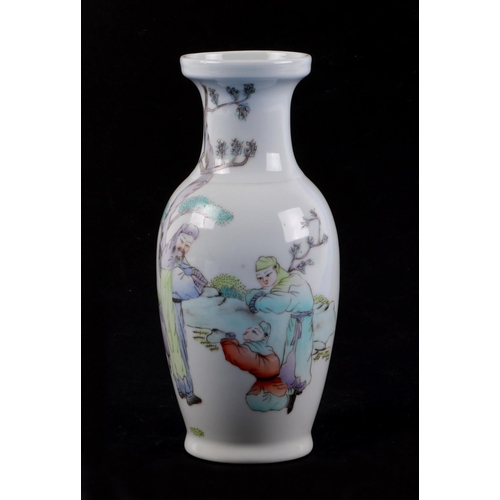 502 - A Chinese Republic style baluster vase decorated with calligraphy, wise men and figures in a landsca... 