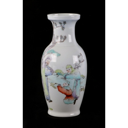 502 - A Chinese Republic style baluster vase decorated with calligraphy, wise men and figures in a landsca... 