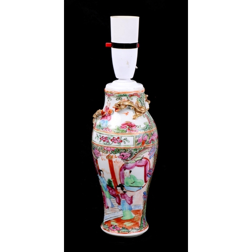 531 - A Chinese Canton Export famille rose vase converted to a table lamp, 19cms high excluding fitment.