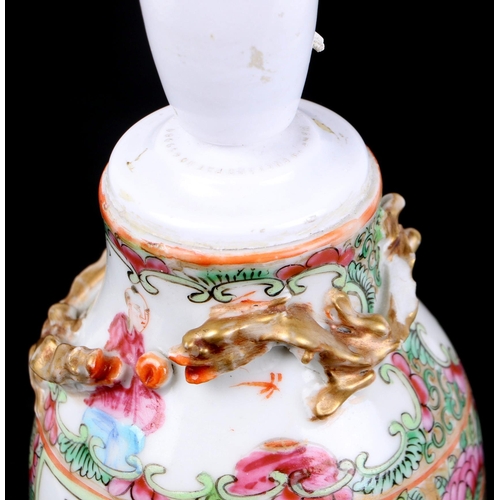 531 - A Chinese Canton Export famille rose vase converted to a table lamp, 19cms high excluding fitment.