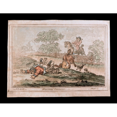 69 - After James Gillray (1756-1815) a set of four hunting theme caricature cartoons, Hounds Finding, Hou... 