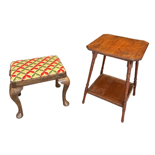 703 - Two Edwardian inlaid bedroom chairs with rush seats; together with a similar elbow chair; a walnut o... 