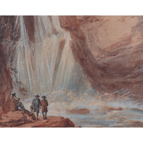 71 - John Joseph Barker (of Bath) (1824-1904) - Waterfall Scene with Figures in the foreground - watercol... 